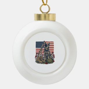 Blaue Heeler-patriotische Gedenk-Vintage-Engraving Keramik Kugel-Ornament