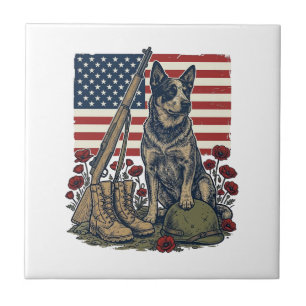 Blaue Heeler-Patriotisches Gedenk-Vintage-Stich S Fliese