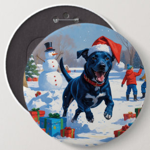 Blaue Heeler Weihnachts-Festschneeszene Button