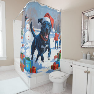 Blaue Heeler Weihnachtsfest Schnee Szene Duschvorhang