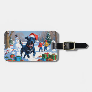 Blaue Heeler Weihnachtsfest Schnee Szene Gepäckanhänger