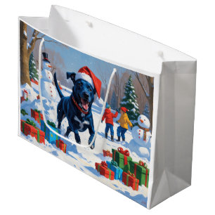Blaue Heeler Weihnachtsfest Schnee Szene Große Geschenktüte