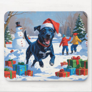 Blaue Heeler Weihnachtsfest Schnee Szene Mousepad