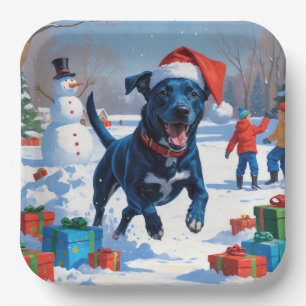 Blaue Heeler Weihnachtsfest Schnee Szene Pappteller