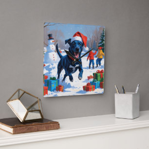 Blaue Heeler Weihnachtsfest Schnee Szene Quadratische Wanduhr