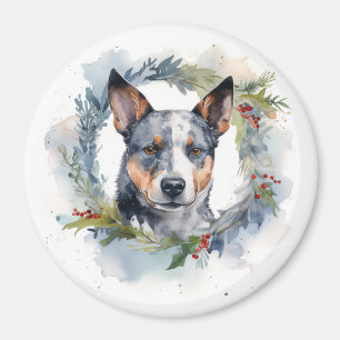 Blaue Heeler Weihnachtskranz Festlicher Hund Magnet