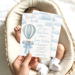 Blaue Heißluftballon-Abenteuer warten auf Baby Sho Einladung