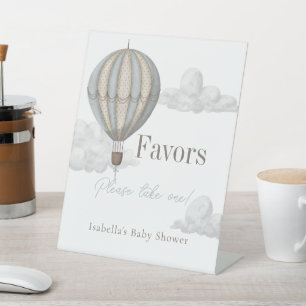 Blaue Heißluftballon-Baby-Shower-Geschenke Podest Sockelschild