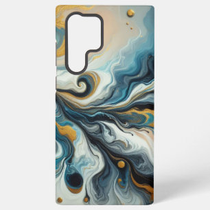 Blaue, Hellblaue, Goldene Paint Pour Wirbel Samsung Galaxy Hülle