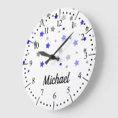 Blaue, hellblaue und graue Sternchen-Vereinbarung Große Wanduhr (Winkel)