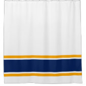 Blaue, hellgelbe Streifen auf weiß Duschvorhang (Vorderseite)