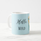 Blaue Hello World Kaffeetasse (Vorderseite Links)