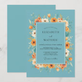 Blaue herbstliche Blumenhochzeit Einladung (Vorne/Hinten)