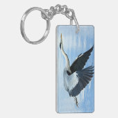 Blaue Herde im Flug über Wasser Schlüsselanhänger (Vorderseite links)