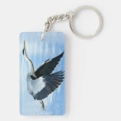 Blaue Herde im Flug über Wasser Schlüsselanhänger (Rückseite)