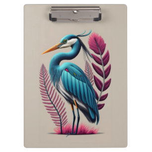 Blaue Herde mit einigen rosa Federn Serene Wildlif Klemmbrett