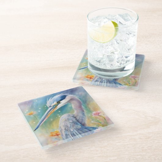 Blaue Herde von Rainbow Birds 2 Glasuntersetzer (Schrägansicht)