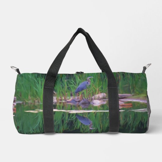 Blaue Heron-Naturmalerei Duffle Bag (Vorderseite)