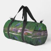 Blaue Heron-Naturmalerei Duffle Bag (Rechte Ecke)