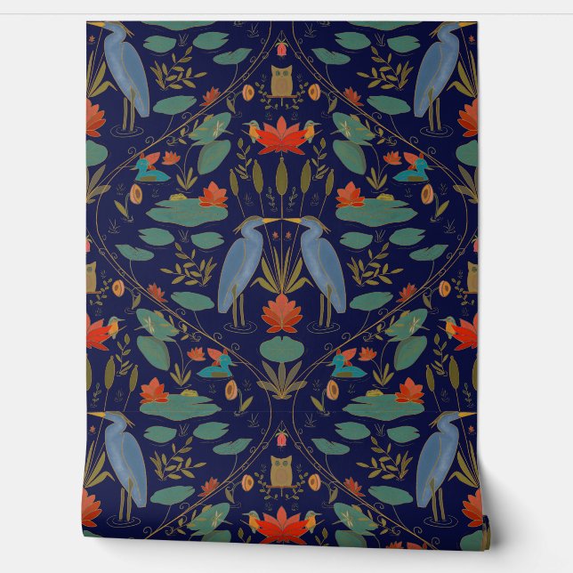Blaue Heron-Teich-Wiederbelebung der Chic Marine Tapete (Abrollen)