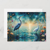 Blaue Heron- und Egret-Blume im Wasser Postkarte (Vorne/Hinten)