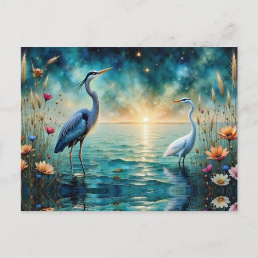 Blaue Heron- und Egret-Blume im Wasser Postkarte (Vorderseite)