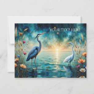 Blaue Heron- und Egret-Blume Postkarte