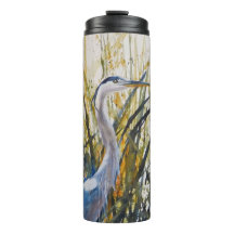 Blaue Heron Wasserfarbe bei Unkraut