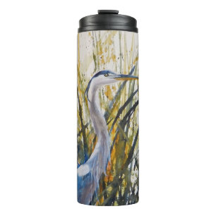 Blaue Heron Wasserfarbe bei Unkraut Thermosbecher