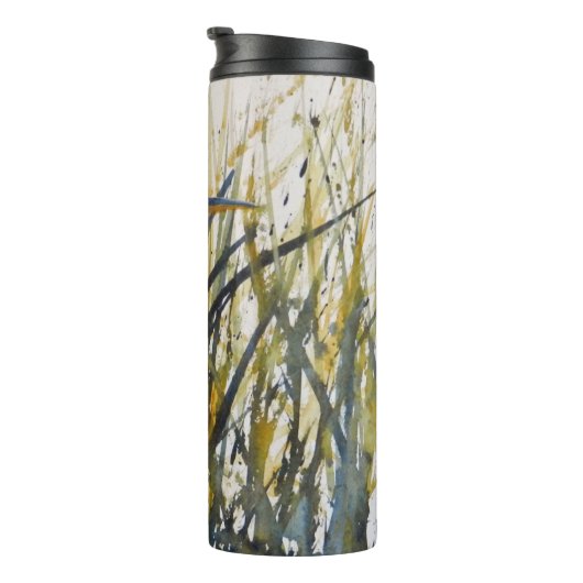 Blaue Heron Wasserfarbe bei Unkraut Thermosbecher (Nach rechts gedreht)