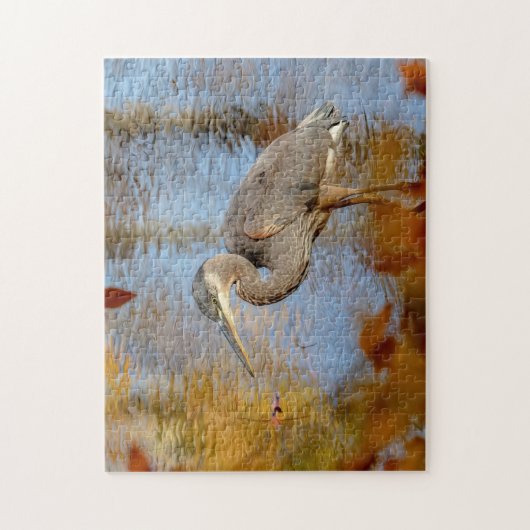 Blaue Herone gerahmt mit Laubblättern Puzzle (Vertikal)