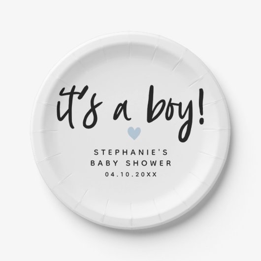 Blaue Herz-Babyparty | ist es ein Junge Pappteller (Vorderseite)