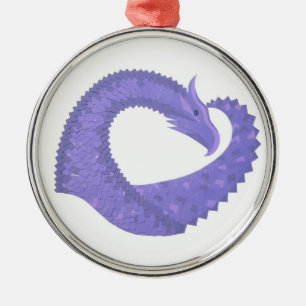 Blaue Herz-Drache auf Weiß Silbernes Ornament