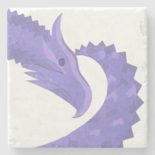 Blaue Herz-Drache auf Weiß Steinuntersetzer