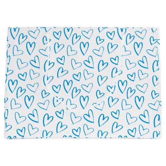 Blaue Herz-Muster-Geschenktasche groß Große Geschenktüte (Vorderseite)