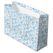 Blaue Herz-Muster-Geschenktasche groß Große Geschenktüte (Vorderseite Schrägansicht)