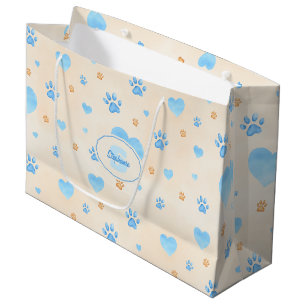 Blaue Herz- und Druckmuster für Wasserfarben Große Geschenktüte