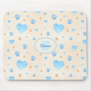 Blaue Herz- und Druckmuster für Wasserfarben Mousepad