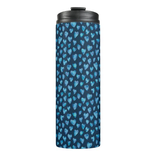 Blaue Herz-Wasserfarbenmuster Thermosbecher (Vorderseite)