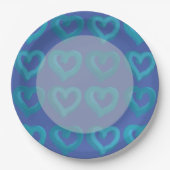 Blaue Herzen auf allen Tellern mit Hintergrundfarb Pappteller (Vorderseite)