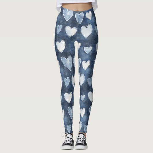 Blaue Herzen Leggings (Vorderseite)