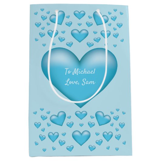 Blaue Herzen mit benutzerdefiniertem Text Mittlere Geschenktüte (Vorderseite)