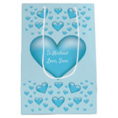 Blaue Herzen mit benutzerdefiniertem Text Mittlere Geschenktüte (Rückseite)