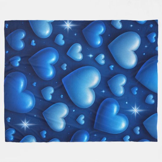 Blaue Herzen mit Sternen-Muster Fleecedecke (Vorderseite (Horizontal))
