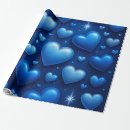 Blaue Herzen mit Sternen-Muster Geschenkpapier