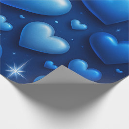 Blaue Herzen mit Sternen-Muster Geschenkpapier