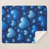 Blaue Herzen mit Sternen-Muster Sherpadecke (Vorderseite (Horizontal))