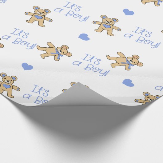 Blaue Herzen mit Teddy Bears Geschenkpapier (Ecke)