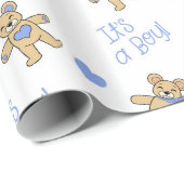 Blaue Herzen mit Teddy Bears Geschenkpapier (Rolleneckpunkt)