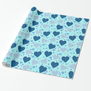 Blaue Herzen Muster  Geschenkpapier
